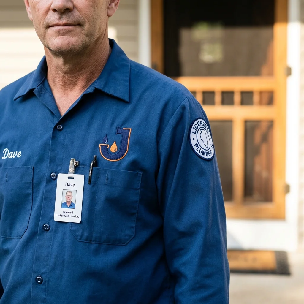 Licensed plumber showing ID badge in Lithia Springs, GA