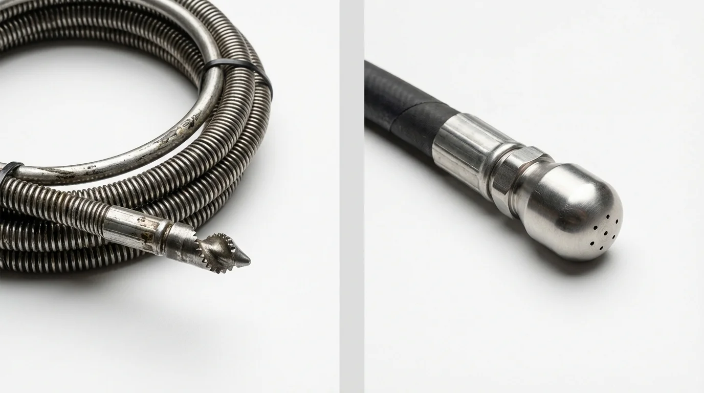 Drain snake cable and hydro jetting nozzle used for drain cleaning in Lithia Springs, GA