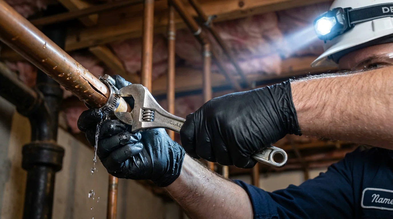 Emergency pipe clamp repair being performed by a Johns Plumbing LLC plumber in Lithia Springs